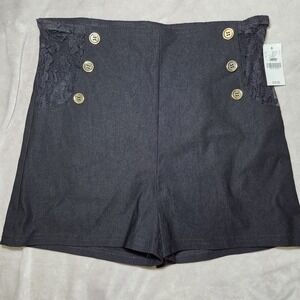 Wet Seal Black Sailor Style Shorts Lace Pocket Trim Stretch‎ High Rise Size L